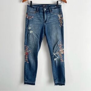 Abercrombie & Fitch Distressed Floral Embroidered Jeans